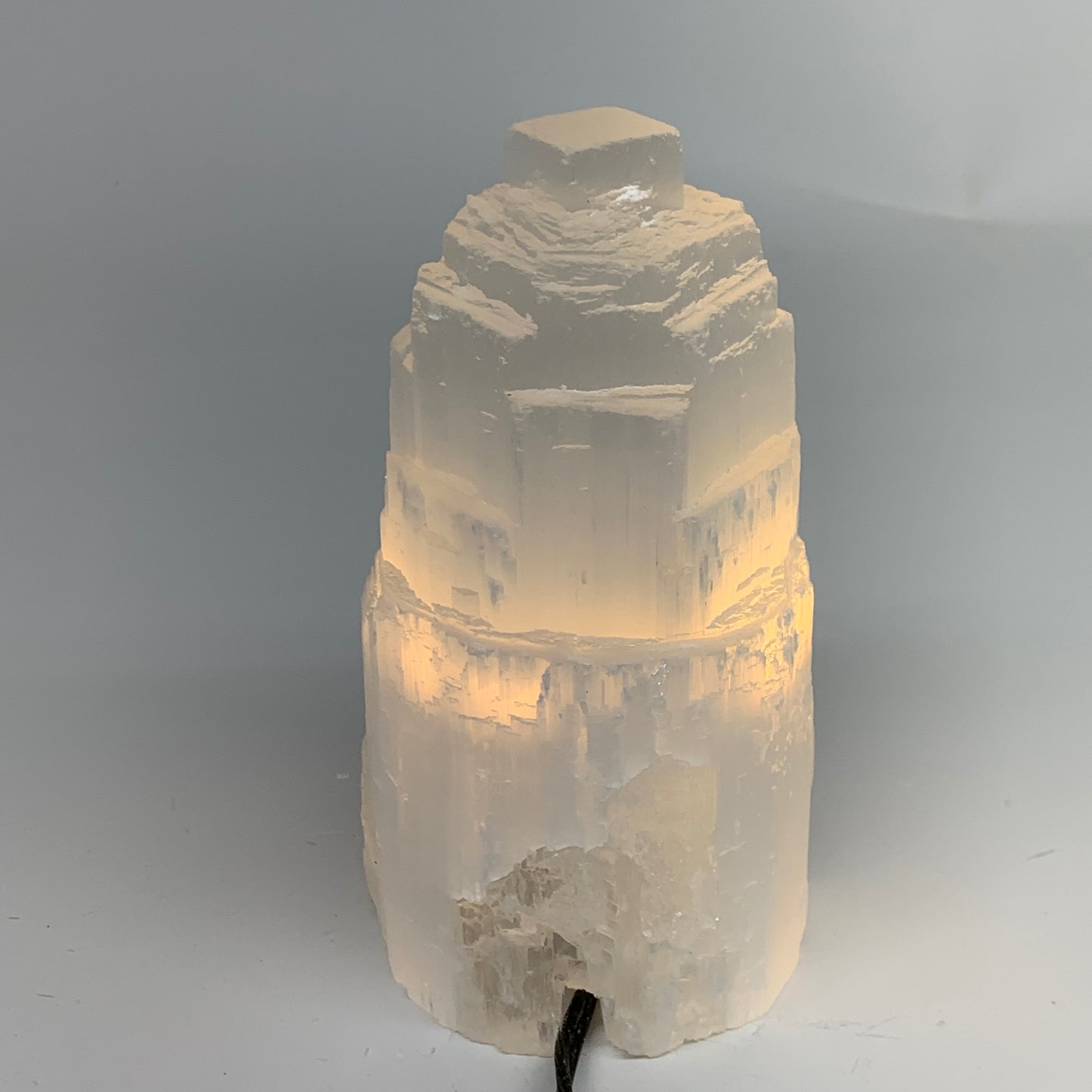 2.3 lbs, 6"x3.2", Raw Rough Selenite (Satin Spar) Lamp Tower, 6ft Chord, B35868