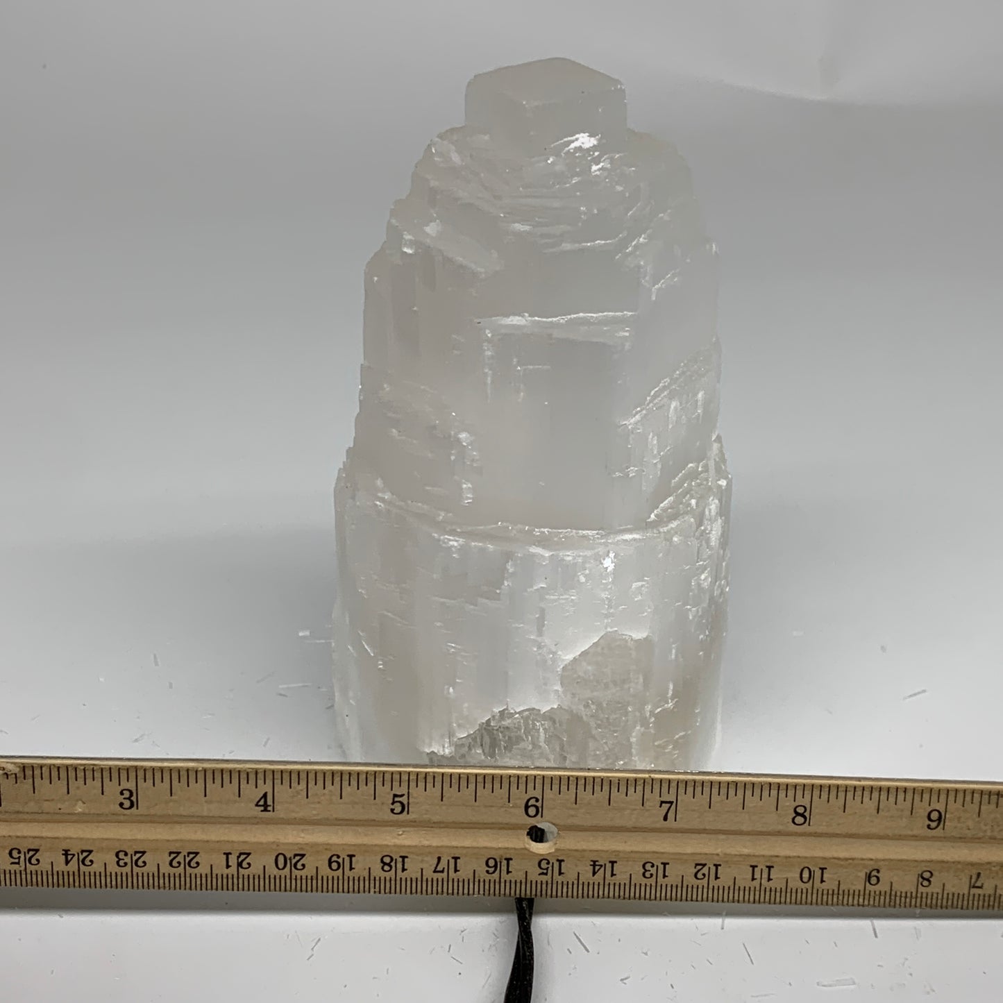 2.3 lbs, 6"x3.2", Raw Rough Selenite (Satin Spar) Lamp Tower, 6ft Chord, B35868