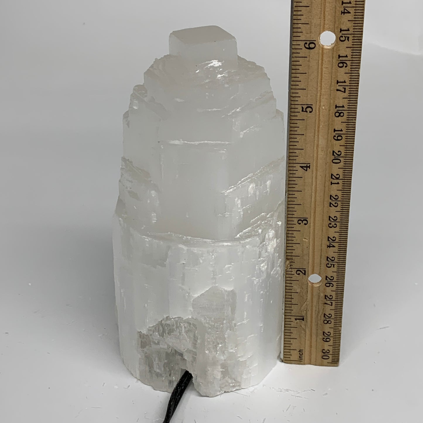 2.3 lbs, 6"x3.2", Raw Rough Selenite (Satin Spar) Lamp Tower, 6ft Chord, B35868