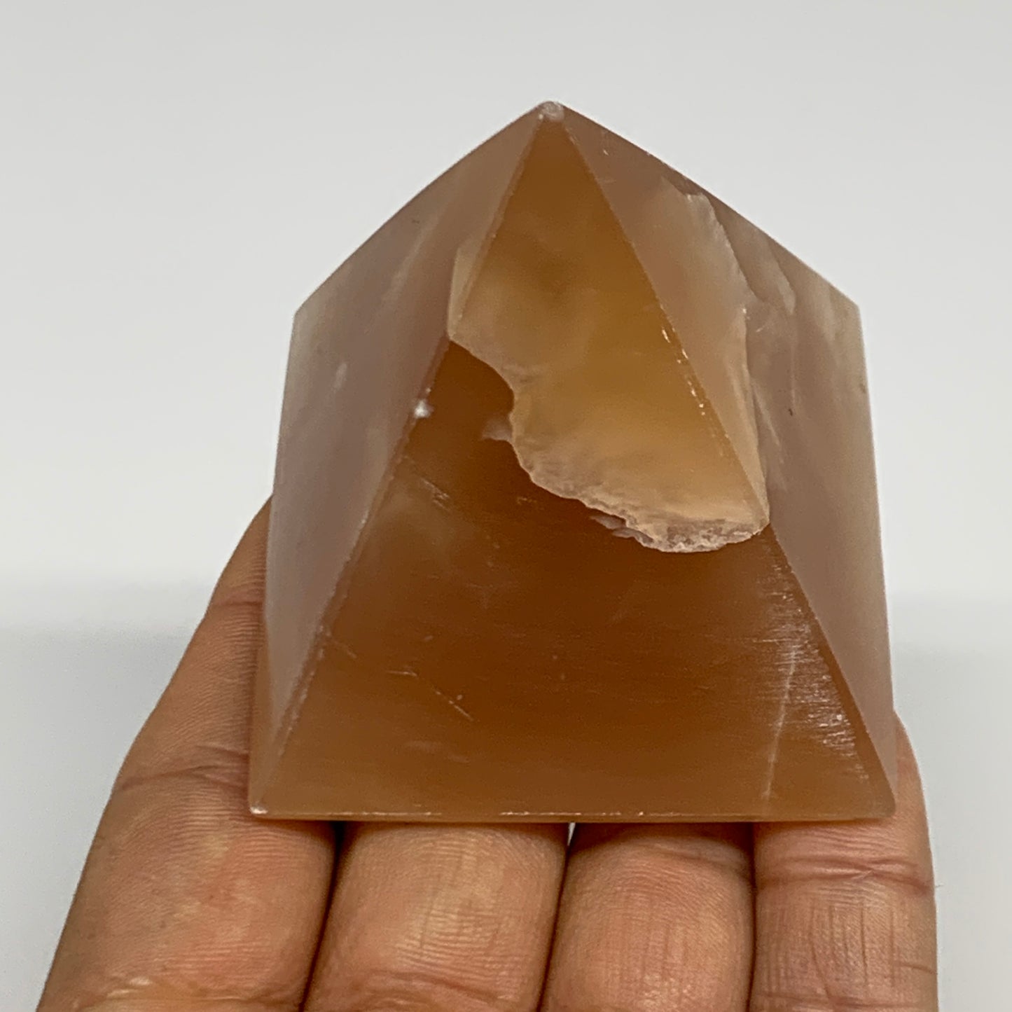 176.5g, 2.1"x2.2"x2.1", Honey Calcite Pyramid Gemstone, Crystal, B31786