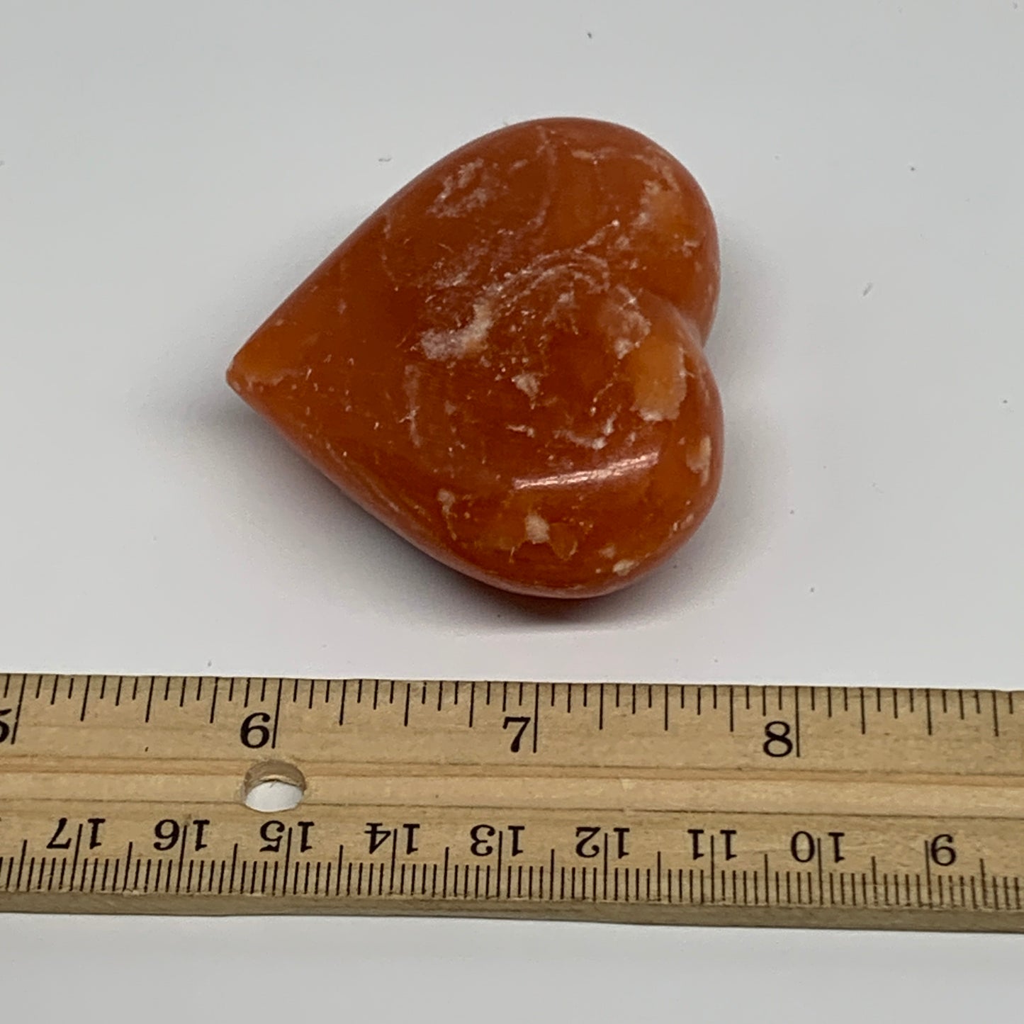 89.4g, 2"x2.4"x1" Orange Calcite Heart Gemstones from Madagascar, B33790