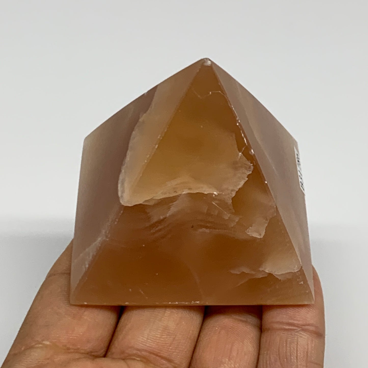 176.5g, 2.1"x2.2"x2.1", Honey Calcite Pyramid Gemstone, Crystal, B31786