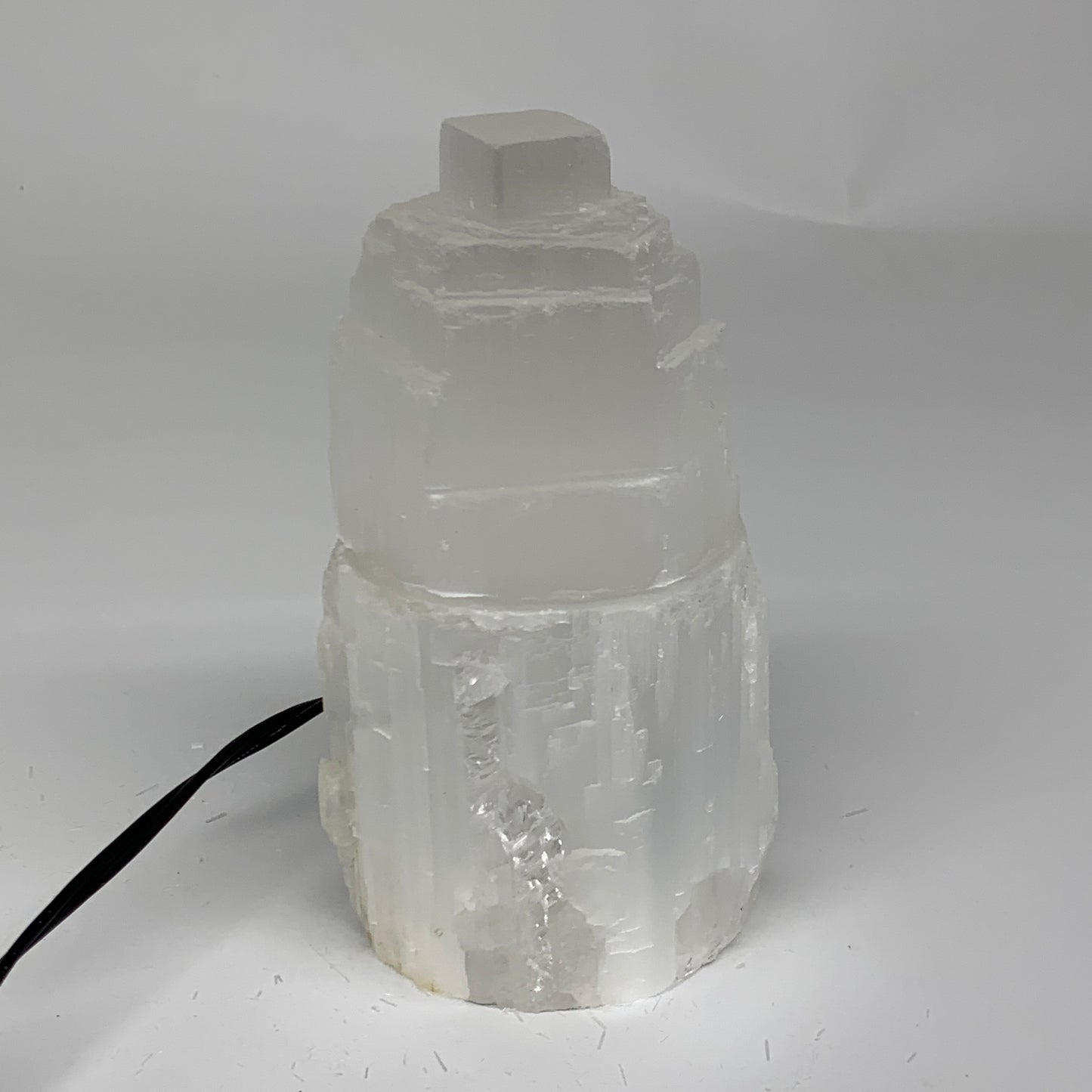 2.3 lbs, 6"x3.2", Raw Rough Selenite (Satin Spar) Lamp Tower, 6ft Chord, B35868