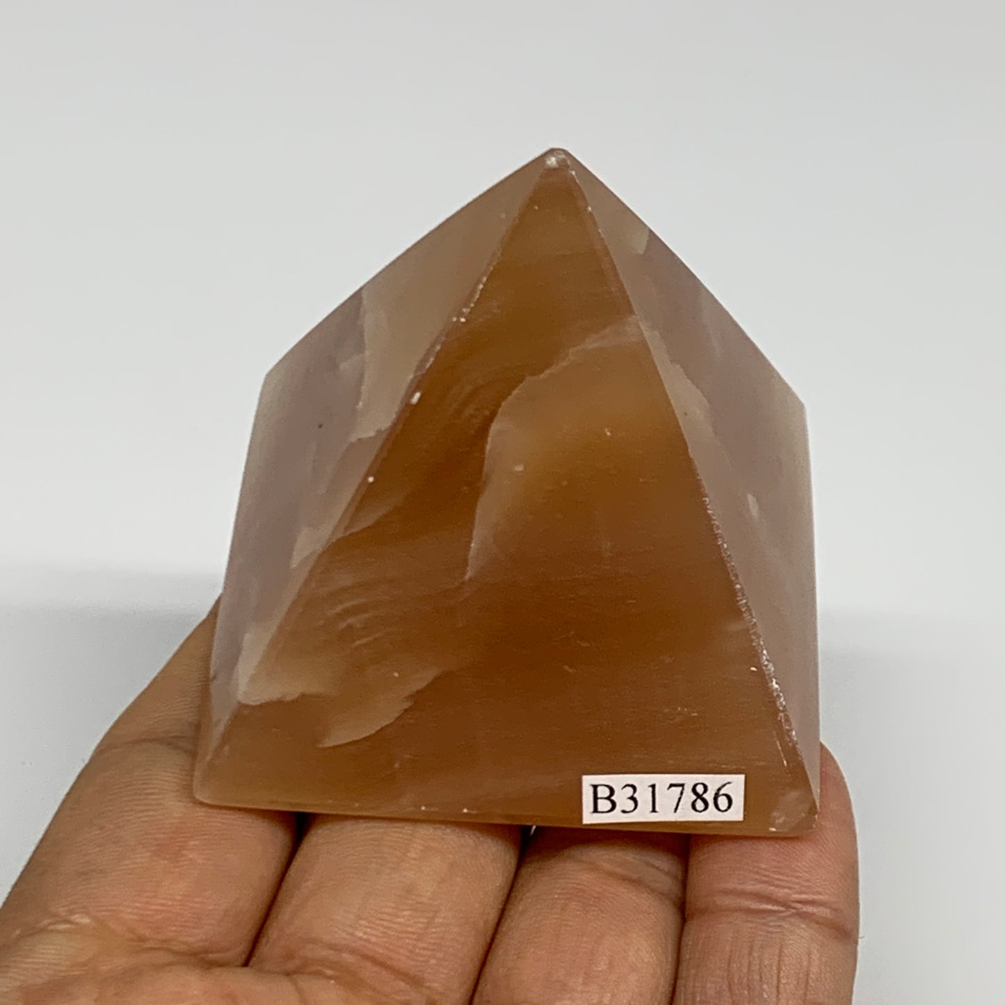 176.5g, 2.1"x2.2"x2.1", Honey Calcite Pyramid Gemstone, Crystal, B31786