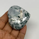 75g, 2"x2.2"x0.8", Natural Moss Agate Heart Crystal Gemstone @India, B29529