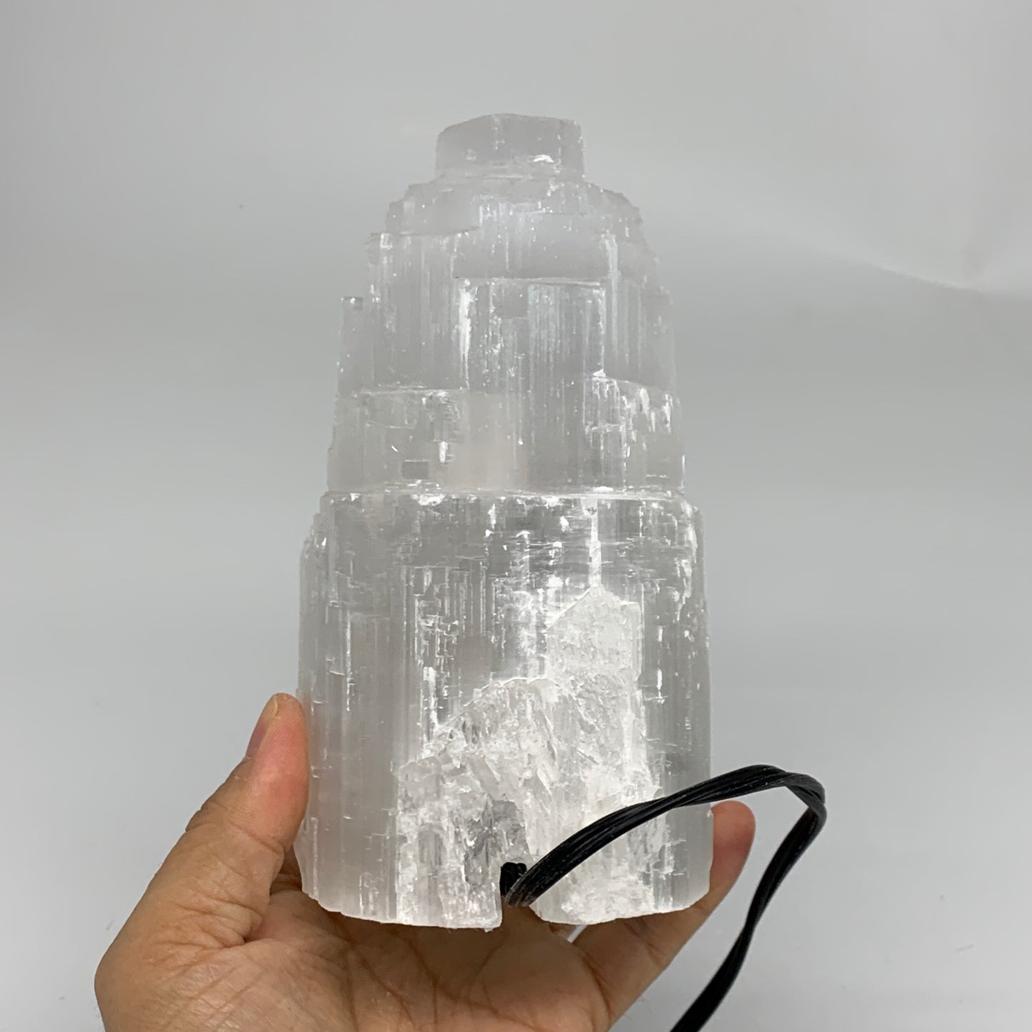 2.3 lbs, 6"x3.2", Raw Rough Selenite (Satin Spar) Lamp Tower, 6ft Chord, B35868
