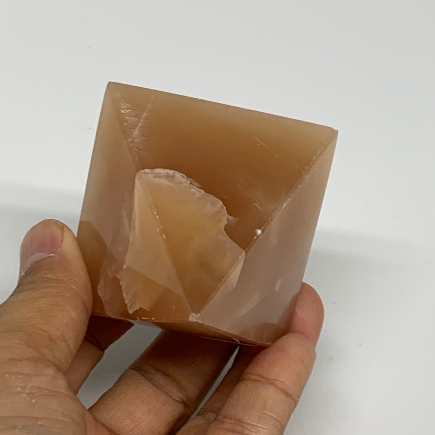 176.5g, 2.1"x2.2"x2.1", Honey Calcite Pyramid Gemstone, Crystal, B31786
