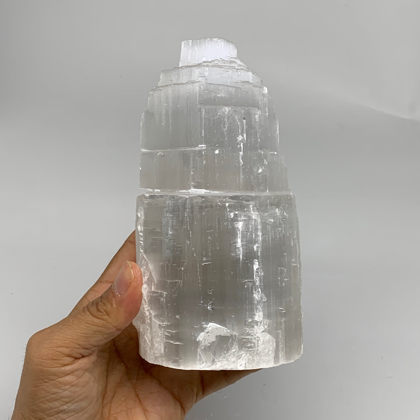 2.3 lbs, 6"x3.2", Raw Rough Selenite (Satin Spar) Lamp Tower, 6ft Chord, B35868