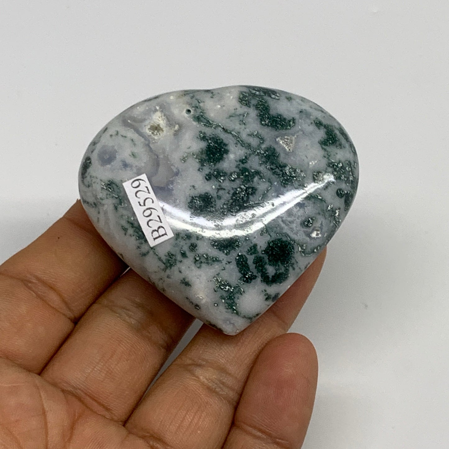 75g, 2"x2.2"x0.8", Natural Moss Agate Heart Crystal Gemstone @India, B29529