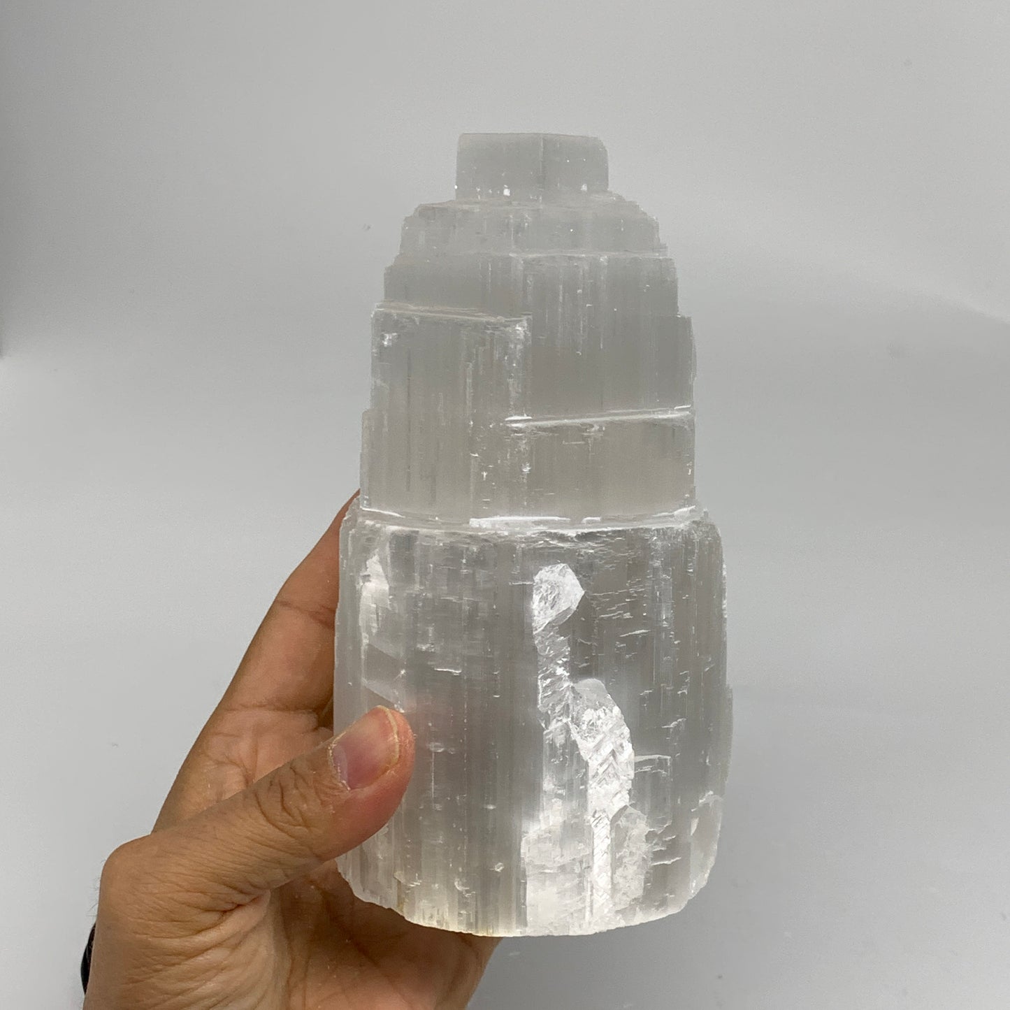 2.3 lbs, 6"x3.2", Raw Rough Selenite (Satin Spar) Lamp Tower, 6ft Chord, B35868