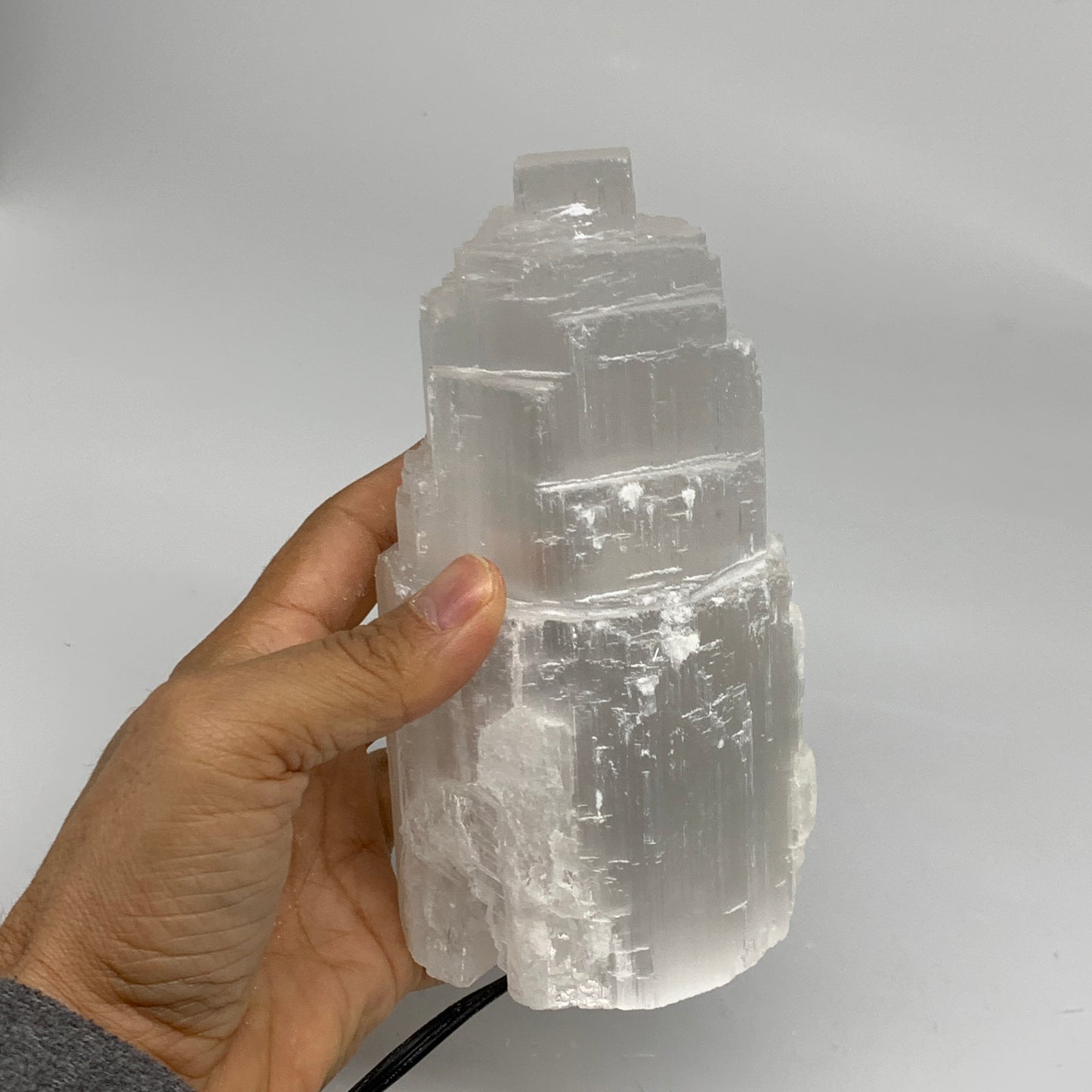 2.3 lbs, 6"x3.2", Raw Rough Selenite (Satin Spar) Lamp Tower, 6ft Chord, B35868