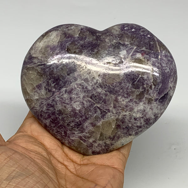 0.99 lbs, 3.7"x4.1"x1.3", Natural Lepidolite Heart Crystal Gemstone, B30981