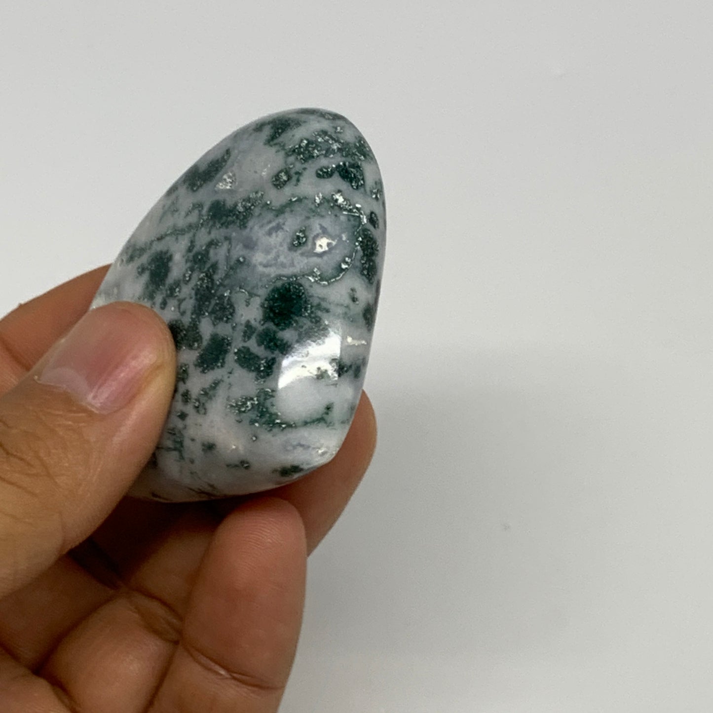 75g, 2"x2.2"x0.8", Natural Moss Agate Heart Crystal Gemstone @India, B29529