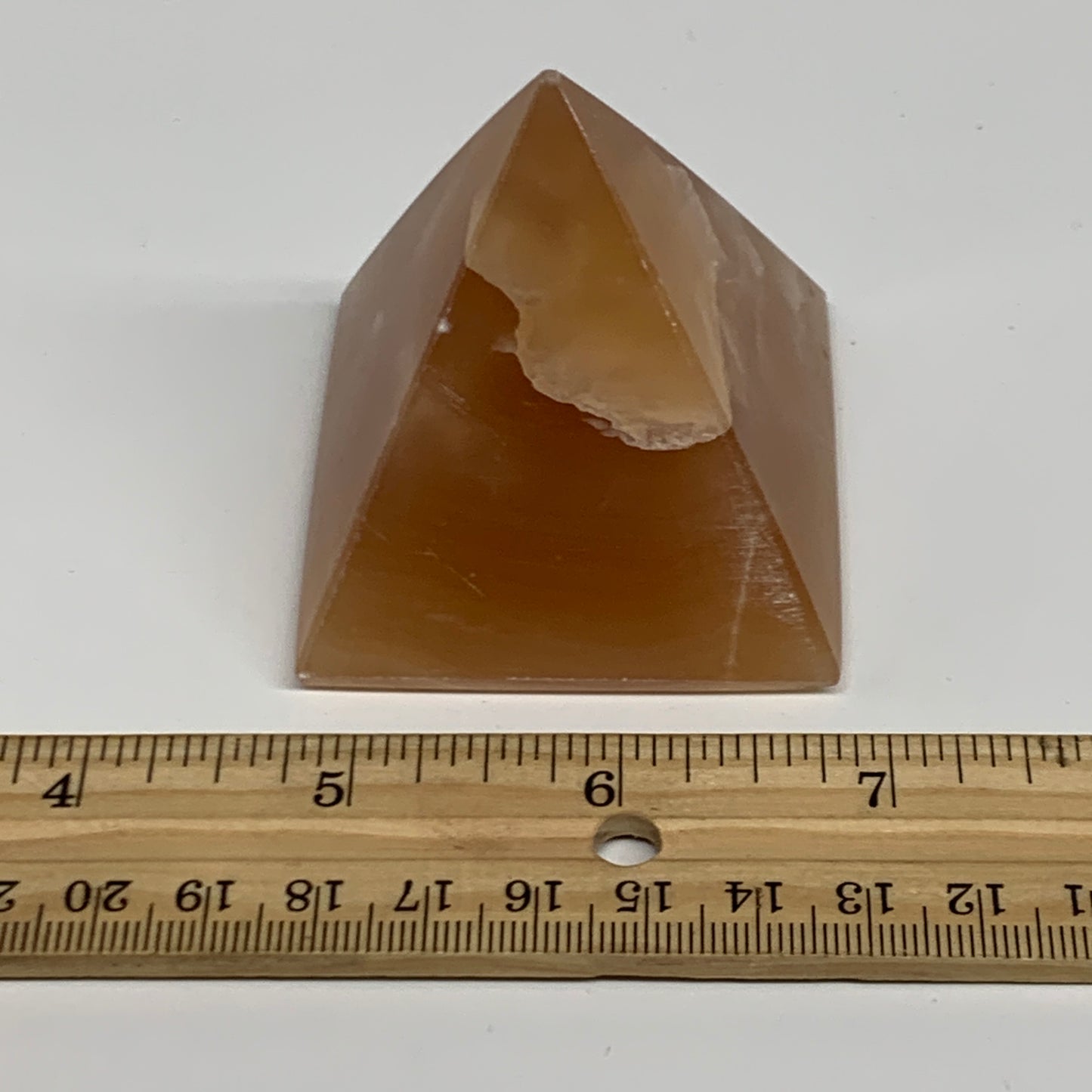 176.5g, 2.1"x2.2"x2.1", Honey Calcite Pyramid Gemstone, Crystal, B31786