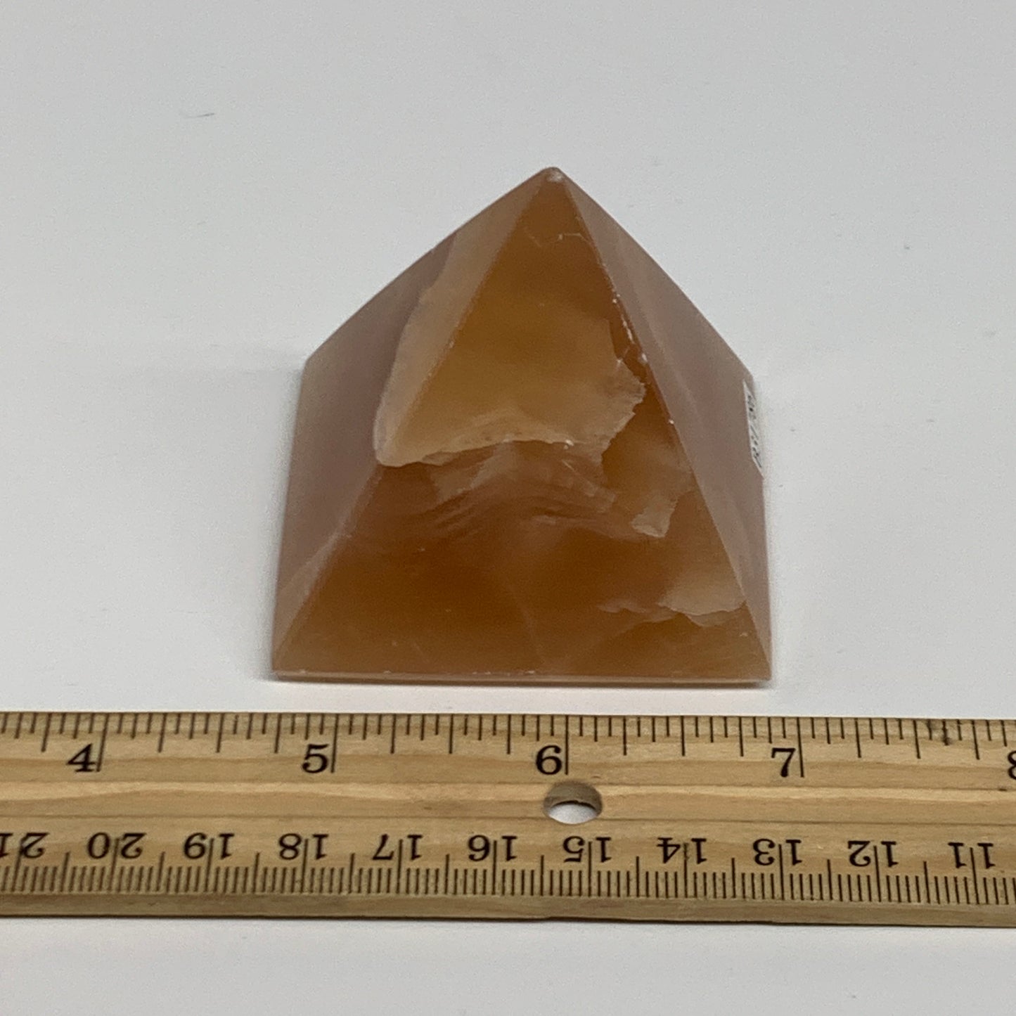 176.5g, 2.1"x2.2"x2.1", Honey Calcite Pyramid Gemstone, Crystal, B31786