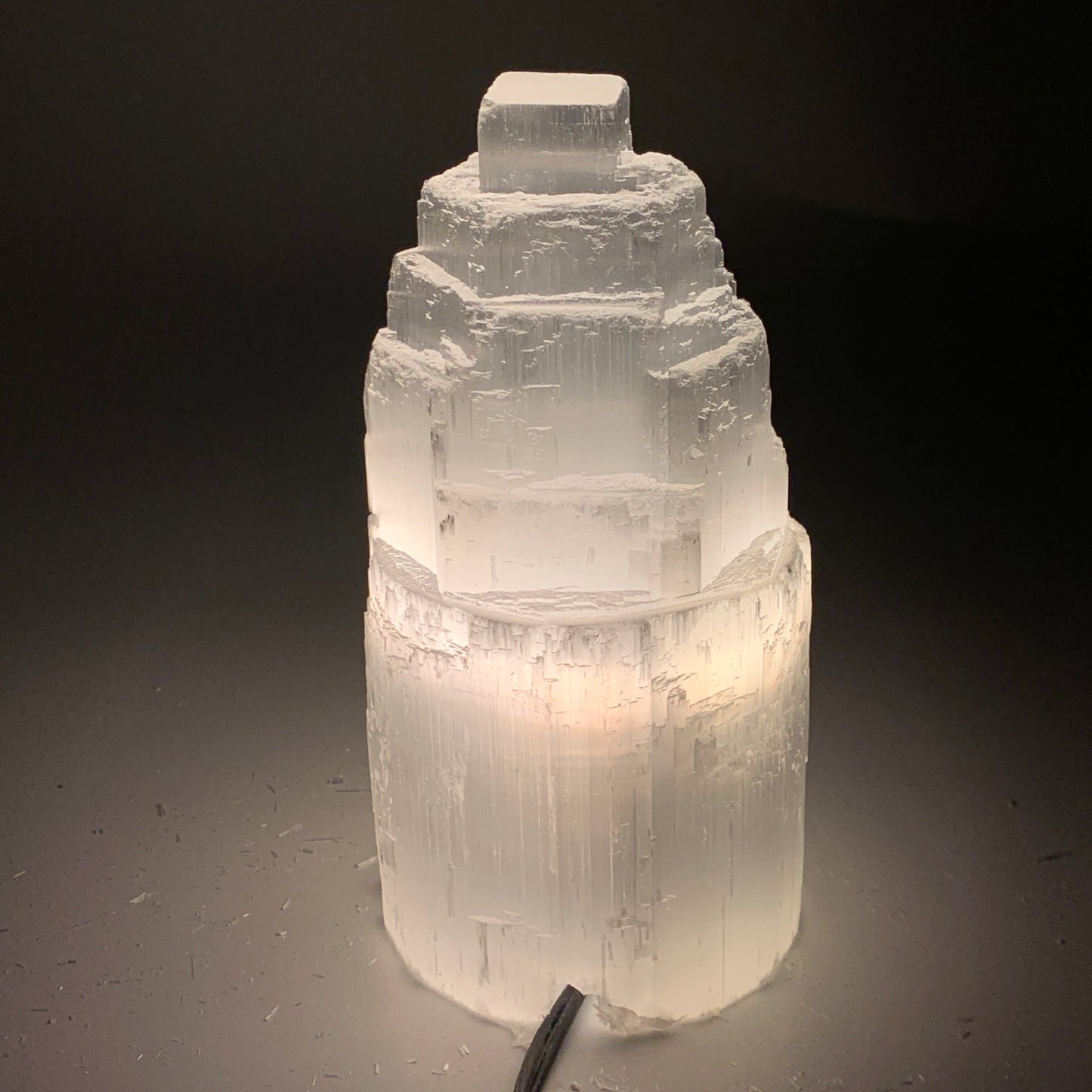2 lbs, 6"x3.1", Raw Rough Selenite (Satin Spar) Lamp Tower, 6ft Chord, B35869