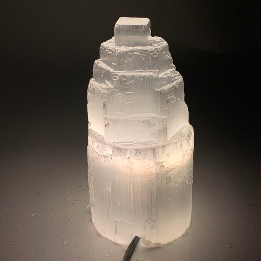 2 lbs, 6"x3.1", Raw Rough Selenite (Satin Spar) Lamp Tower, 6ft Chord, B35869