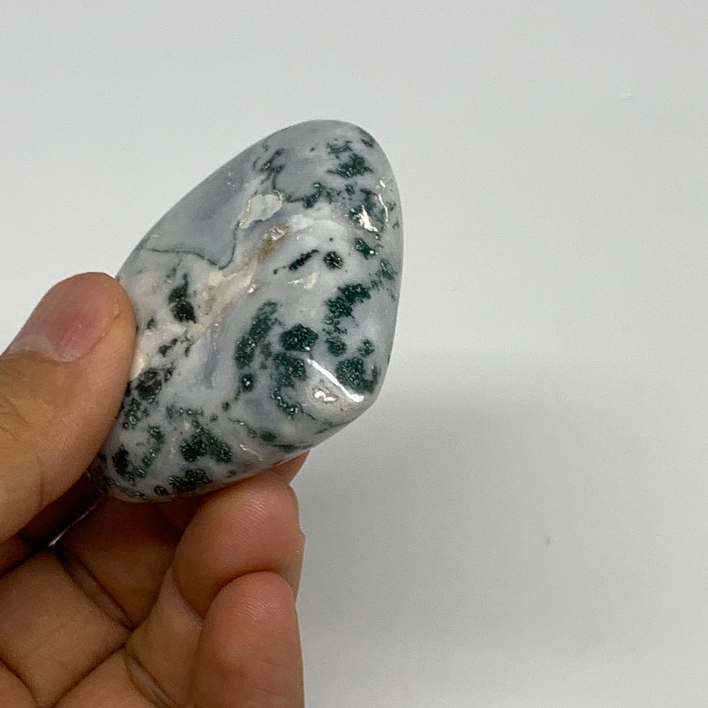 75g, 2"x2.2"x0.8", Natural Moss Agate Heart Crystal Gemstone @India, B29529