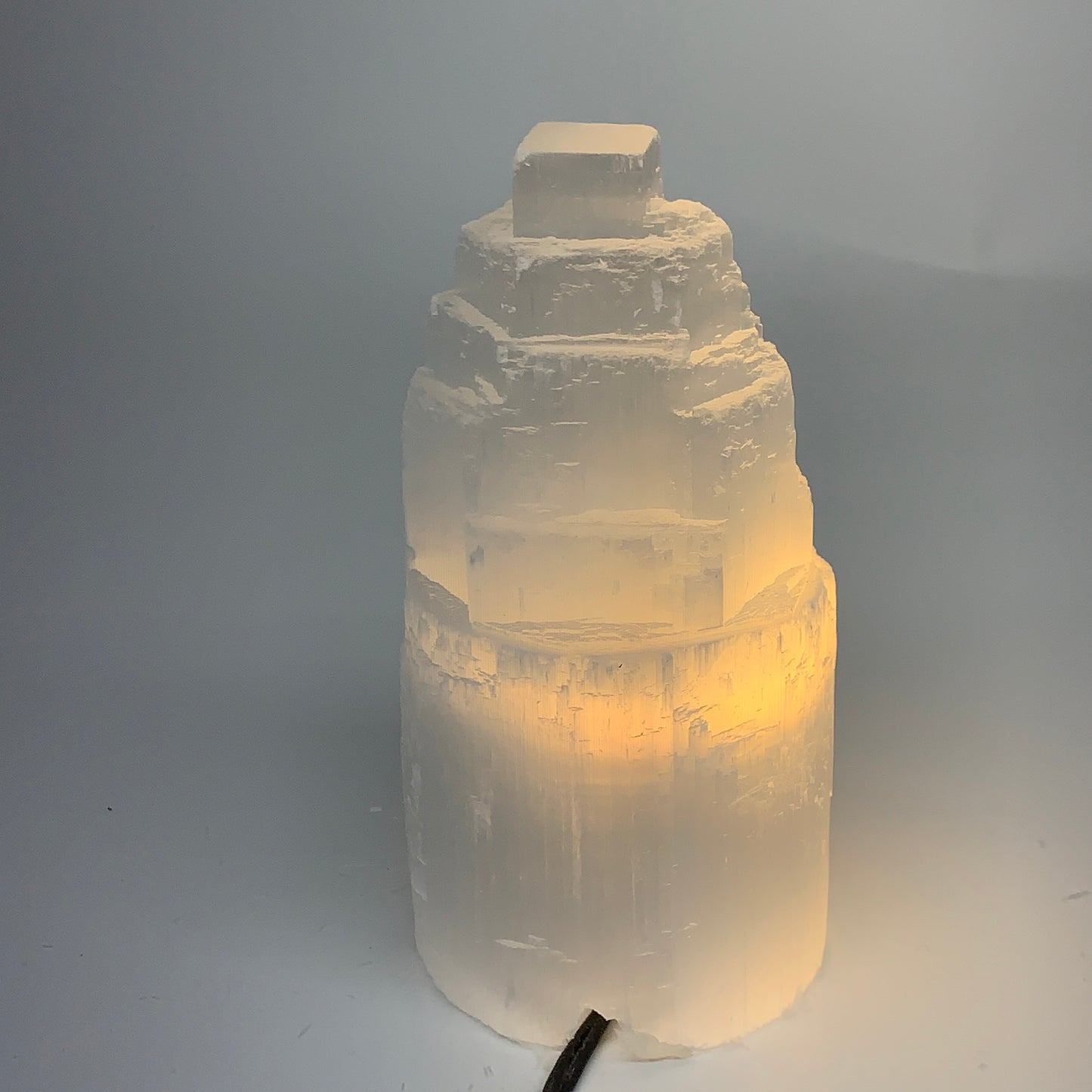 2 lbs, 6"x3.1", Raw Rough Selenite (Satin Spar) Lamp Tower, 6ft Chord, B35869