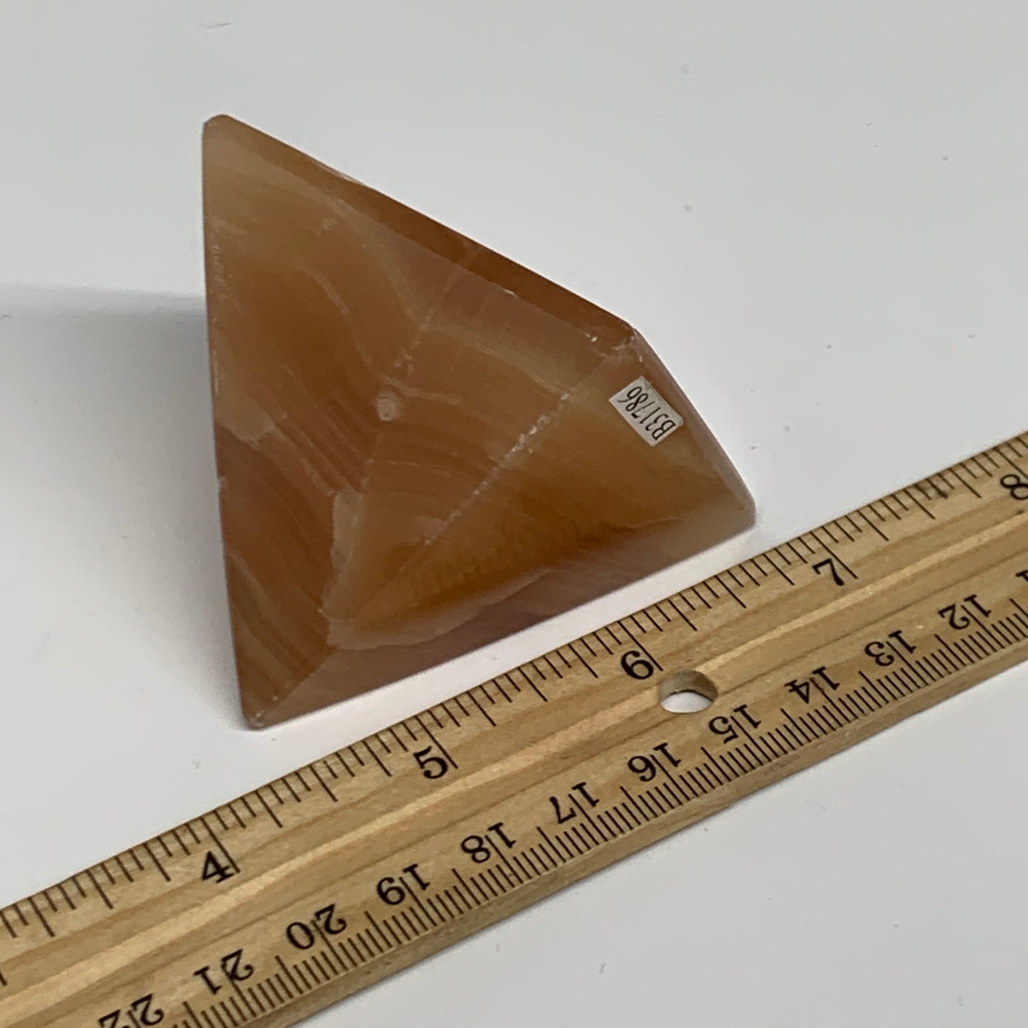 176.5g, 2.1"x2.2"x2.1", Honey Calcite Pyramid Gemstone, Crystal, B31786