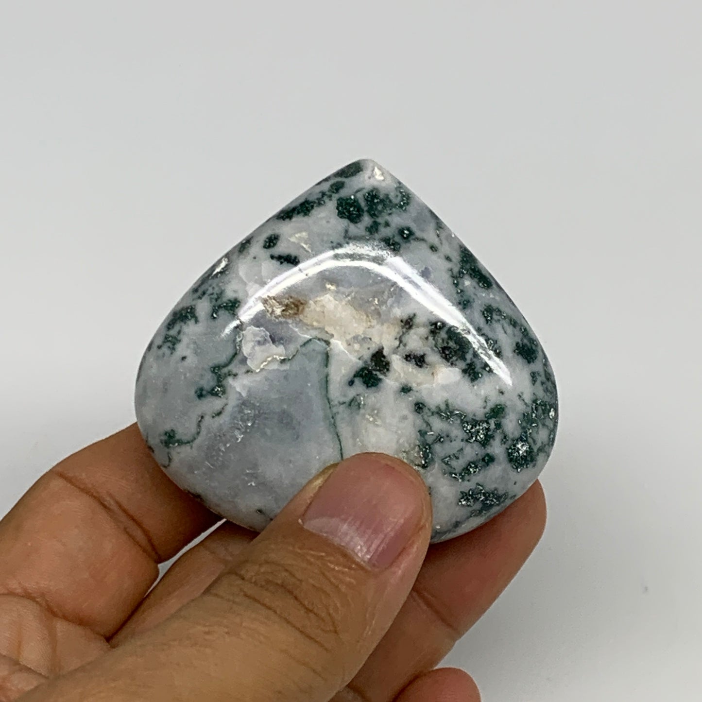 75g, 2"x2.2"x0.8", Natural Moss Agate Heart Crystal Gemstone @India, B29529