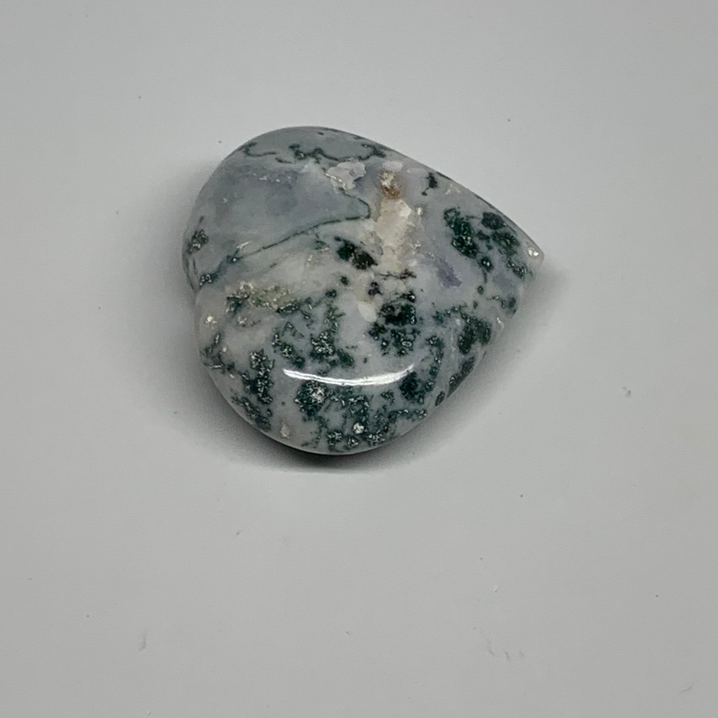 75g, 2"x2.2"x0.8", Natural Moss Agate Heart Crystal Gemstone @India, B29529