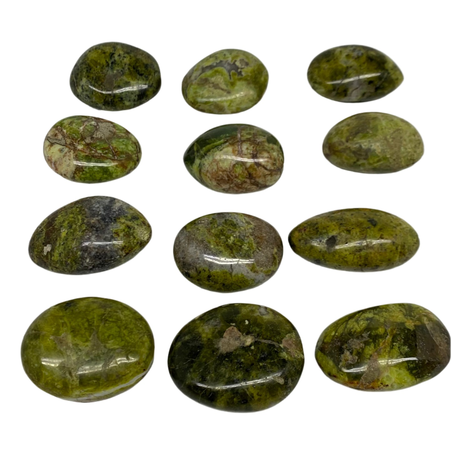 2.2 lbs, 2.1"-2.5", 12pcs, Green Opal Crystal PalmStone Wholesale, B38311