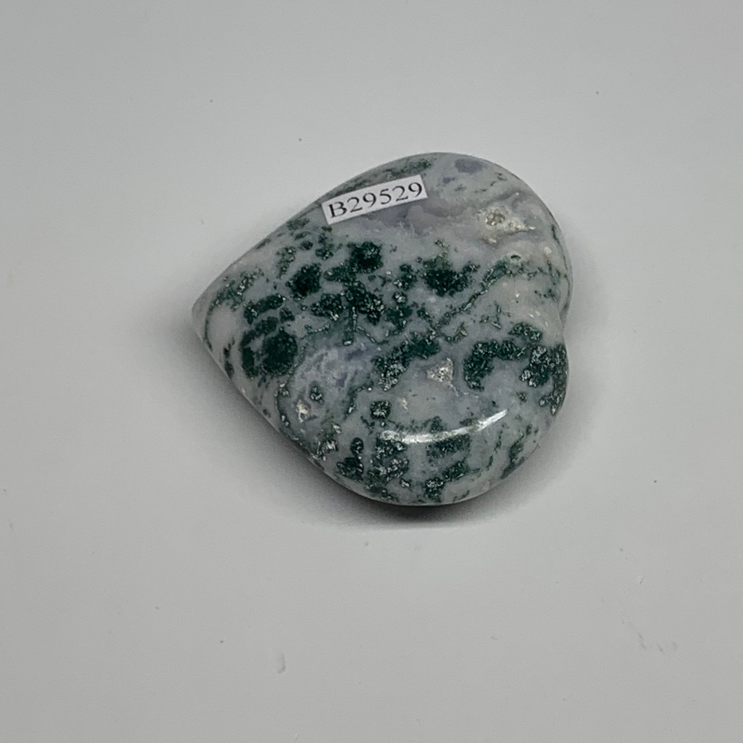 75g, 2"x2.2"x0.8", Natural Moss Agate Heart Crystal Gemstone @India, B29529