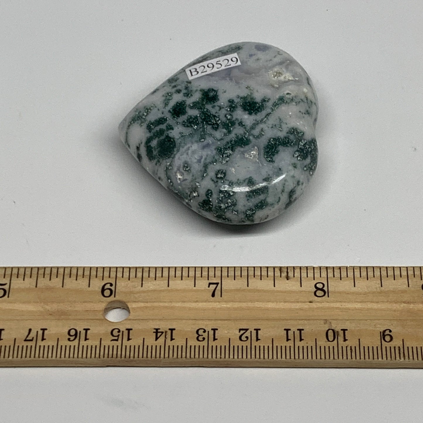 75g, 2"x2.2"x0.8", Natural Moss Agate Heart Crystal Gemstone @India, B29529