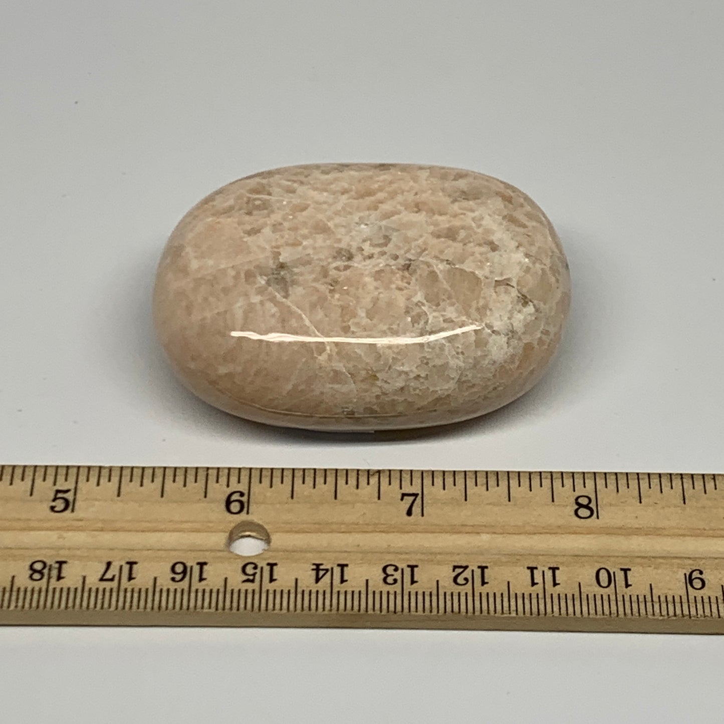 127g,2.5"x1.8"x0.9" Peach Moonstone Crystal Palm-Stone Polished Reiki, B27979