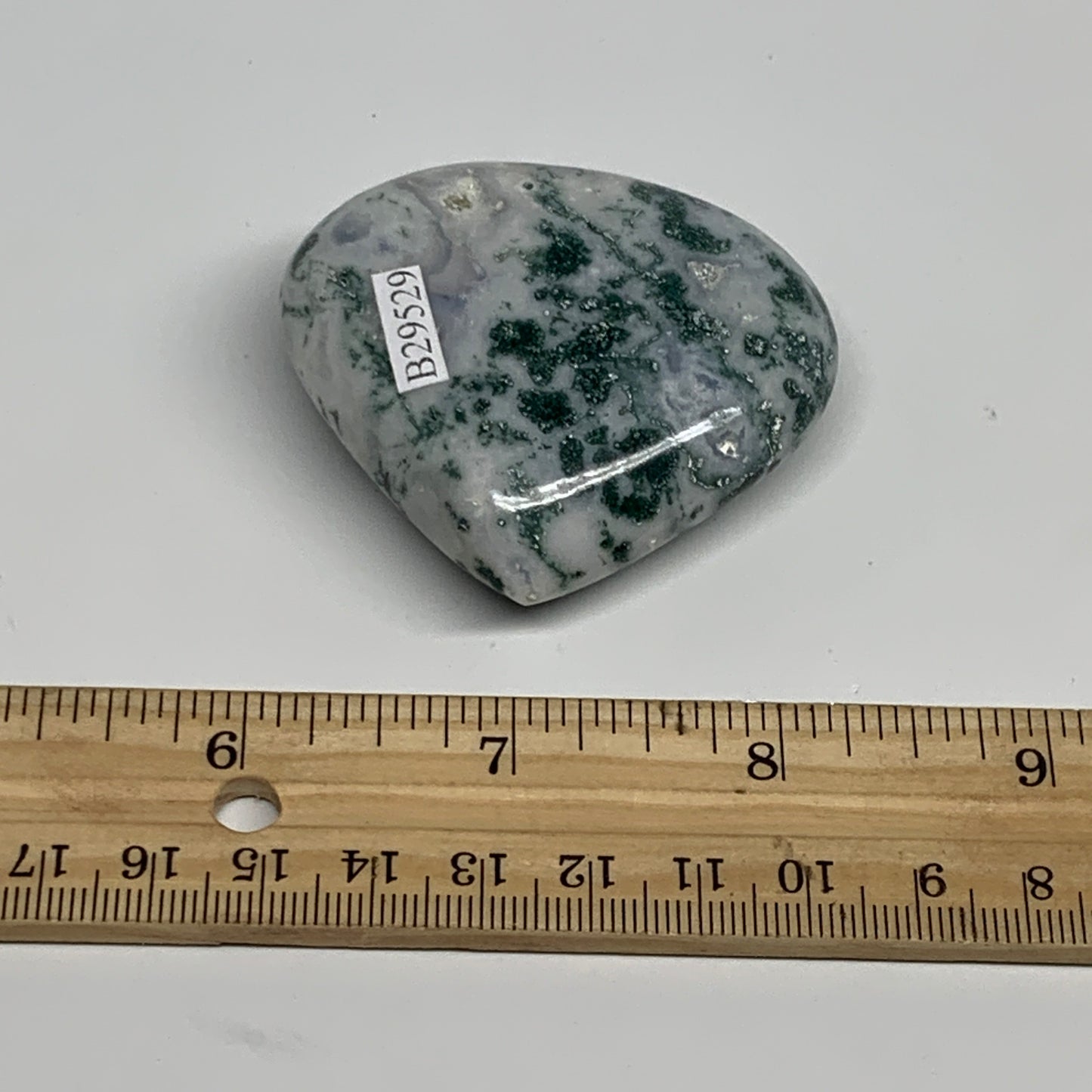 75g, 2"x2.2"x0.8", Natural Moss Agate Heart Crystal Gemstone @India, B29529