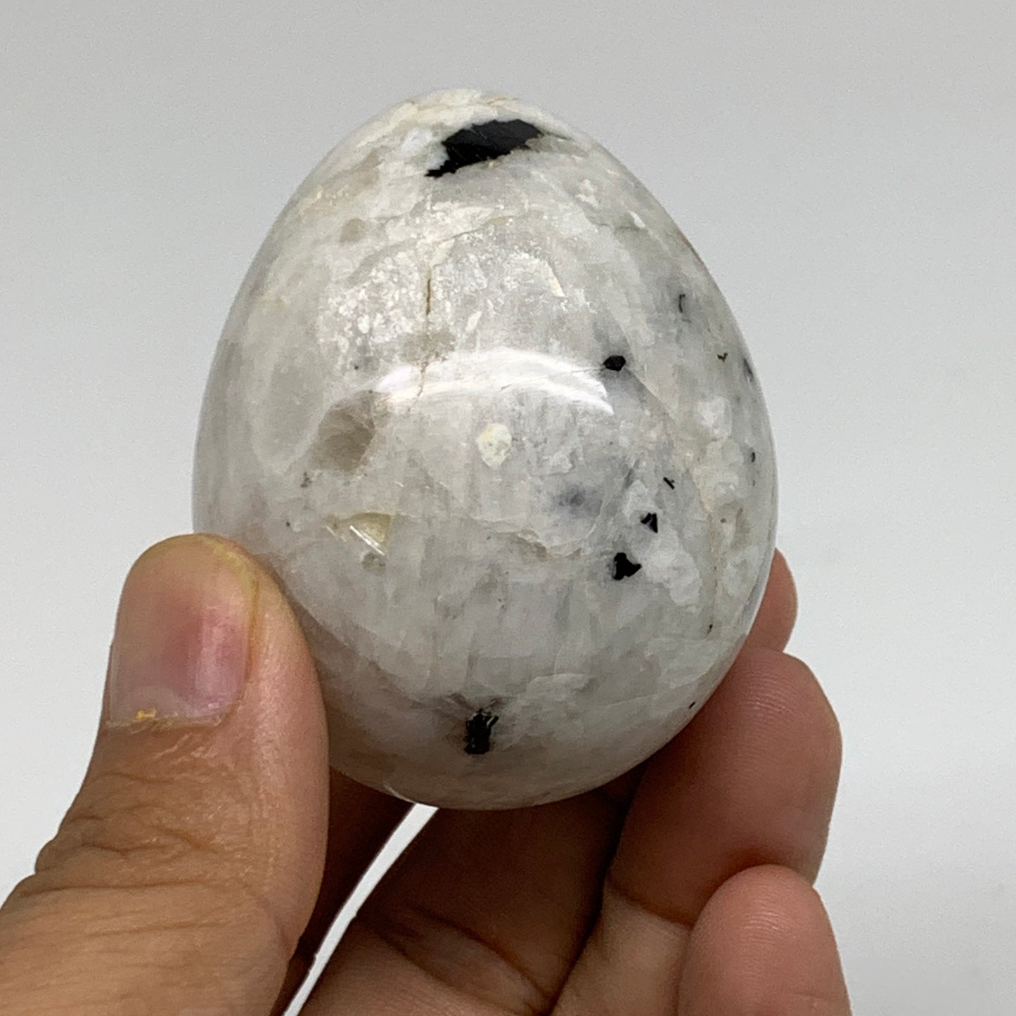 145.6g, 2.2"x1.8", Natural Gemstone White Rainbow Moonstone Egg, B34433