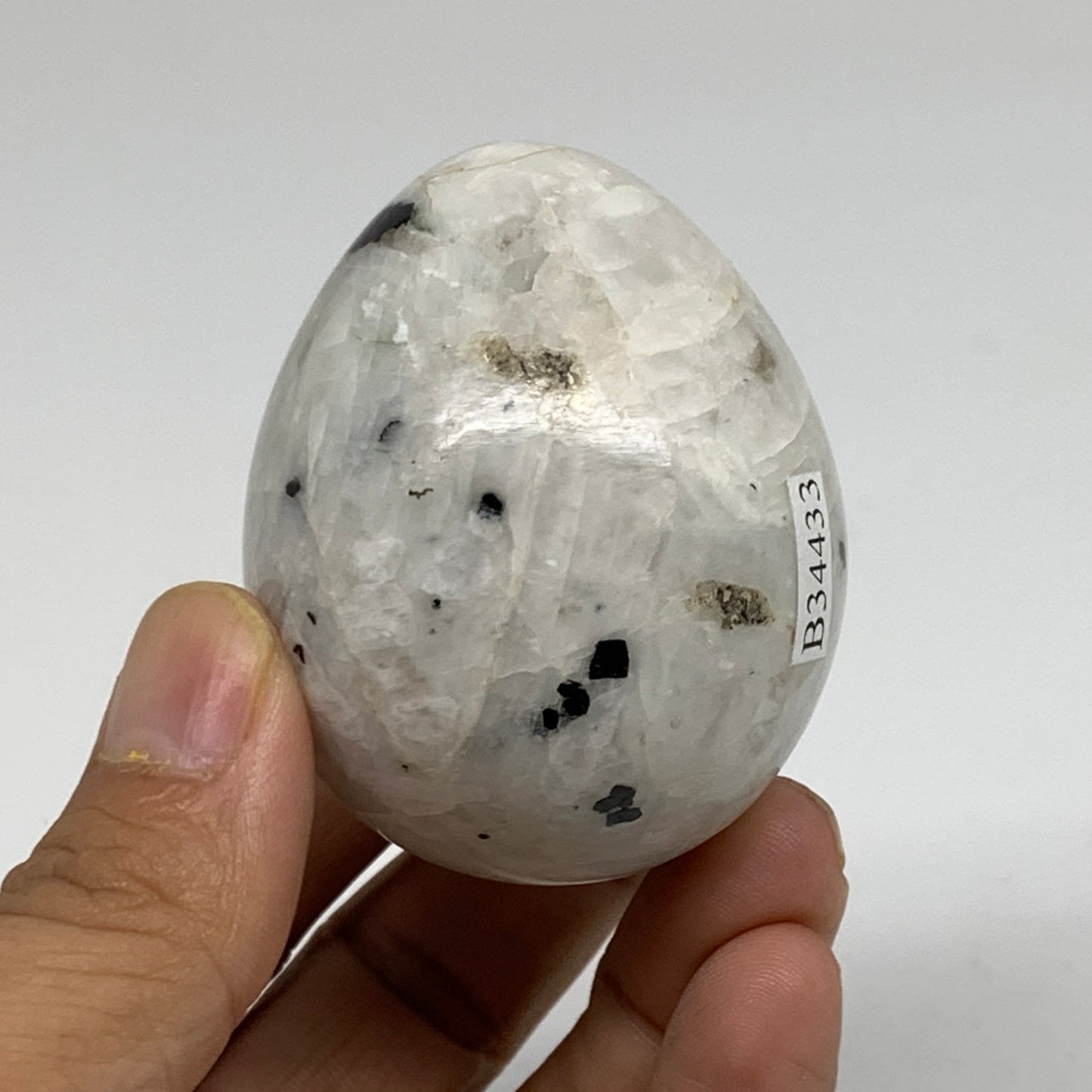 145.6g, 2.2"x1.8", Natural Gemstone White Rainbow Moonstone Egg, B34433