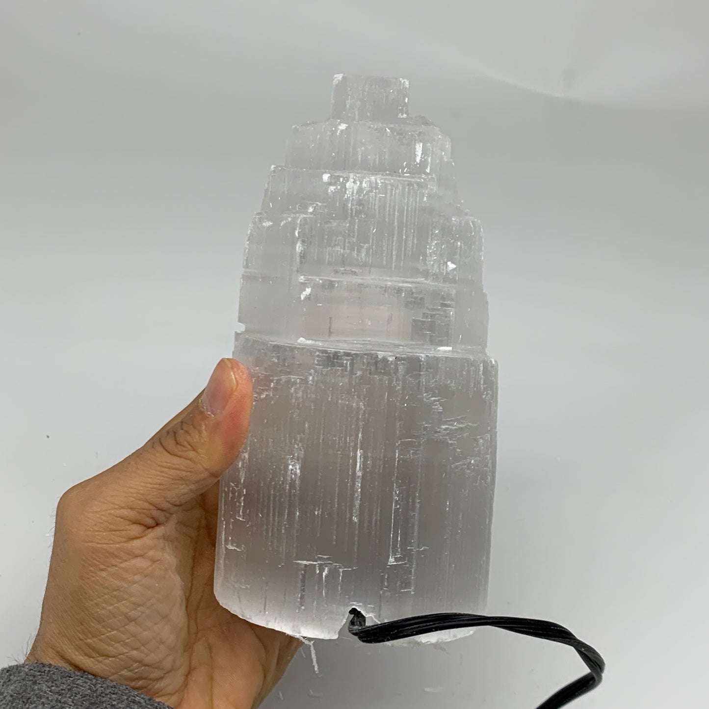 2 lbs, 6"x3.1", Raw Rough Selenite (Satin Spar) Lamp Tower, 6ft Chord, B35869