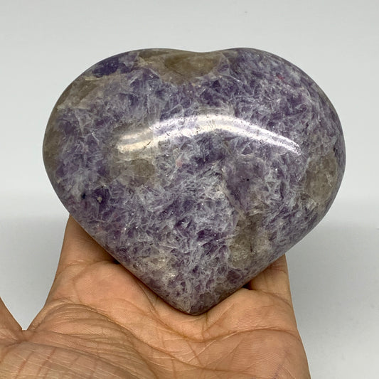 0.88 lbs, 3.3"x3.7"x1.4", Natural Lepidolite Heart Crystal Gemstone, B30982