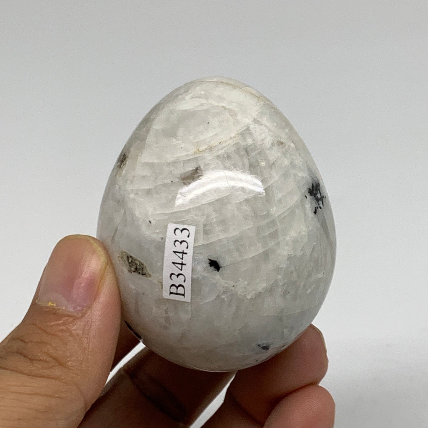 145.6g, 2.2"x1.8", Natural Gemstone White Rainbow Moonstone Egg, B34433
