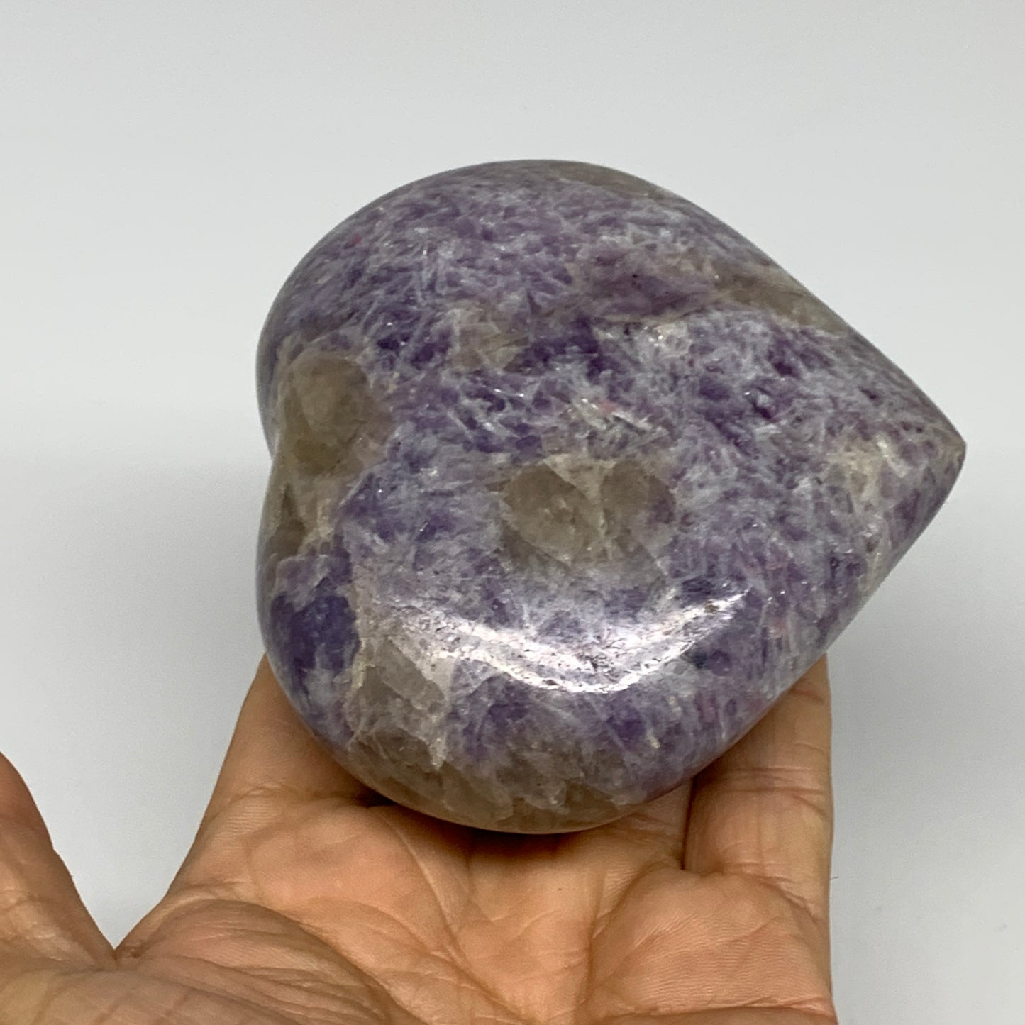 0.88 lbs, 3.3"x3.7"x1.4", Natural Lepidolite Heart Crystal Gemstone, B30982