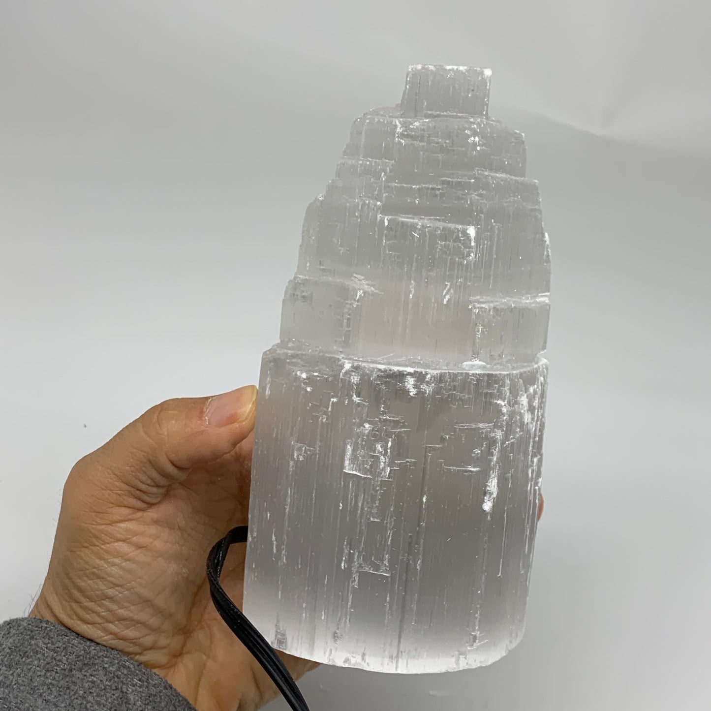2 lbs, 6"x3.1", Raw Rough Selenite (Satin Spar) Lamp Tower, 6ft Chord, B35869