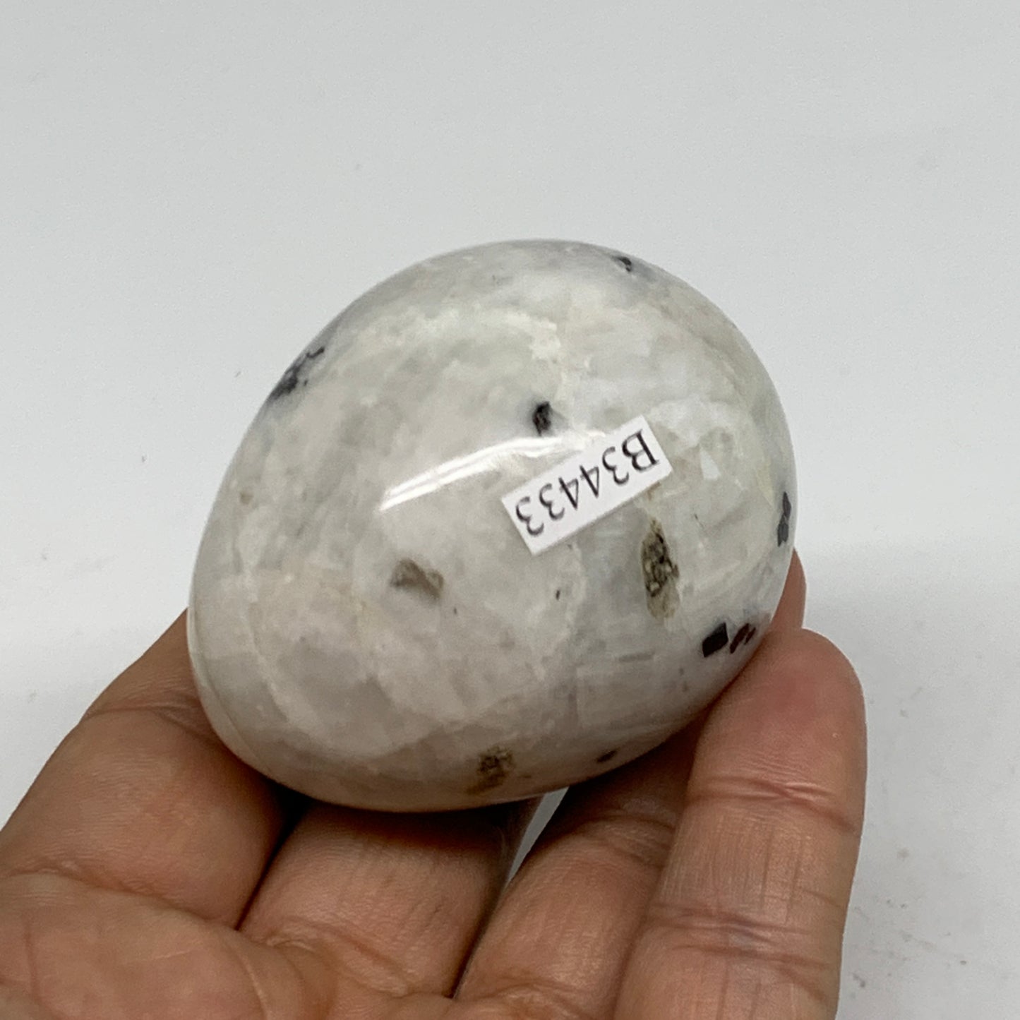 145.6g, 2.2"x1.8", Natural Gemstone White Rainbow Moonstone Egg, B34433