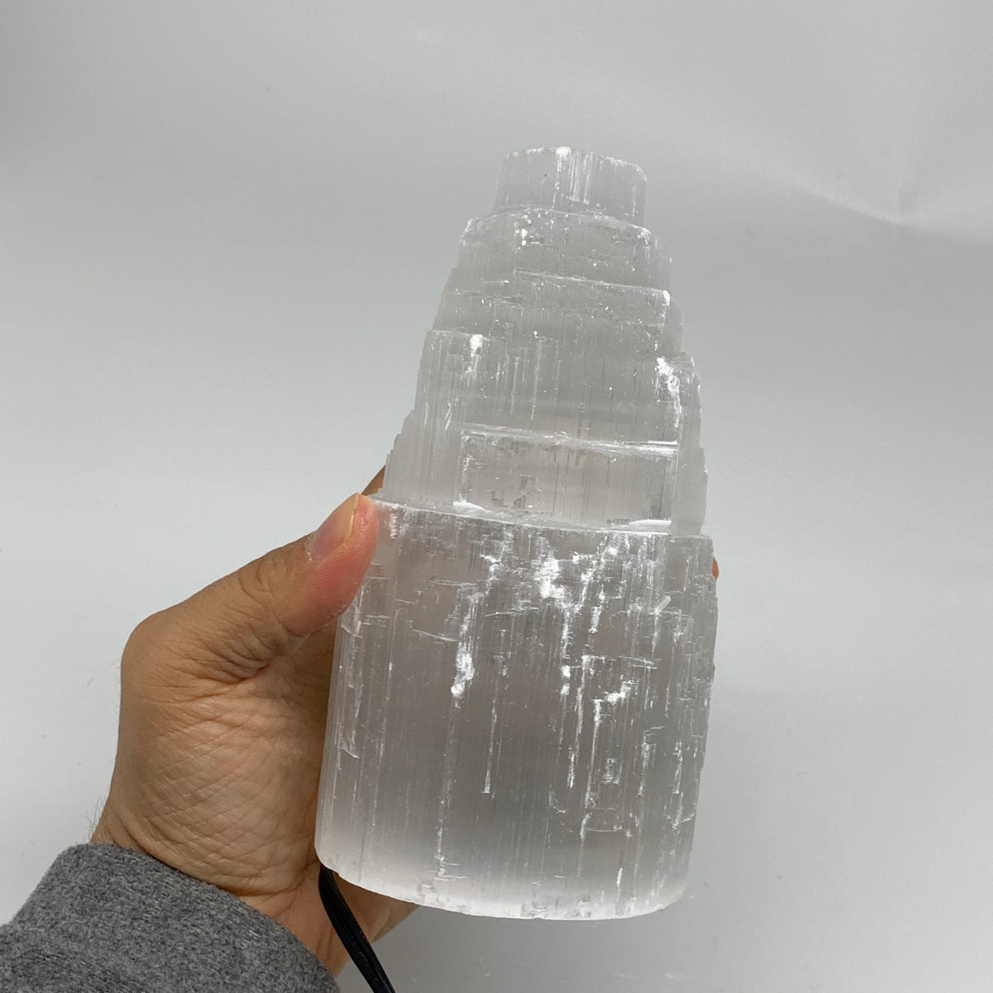 2 lbs, 6"x3.1", Raw Rough Selenite (Satin Spar) Lamp Tower, 6ft Chord, B35869