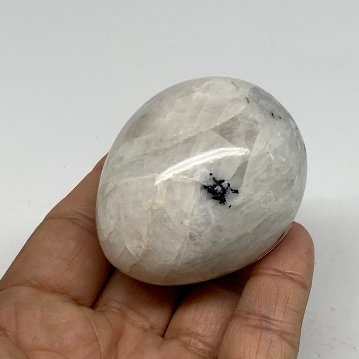 145.6g, 2.2"x1.8", Natural Gemstone White Rainbow Moonstone Egg, B34433