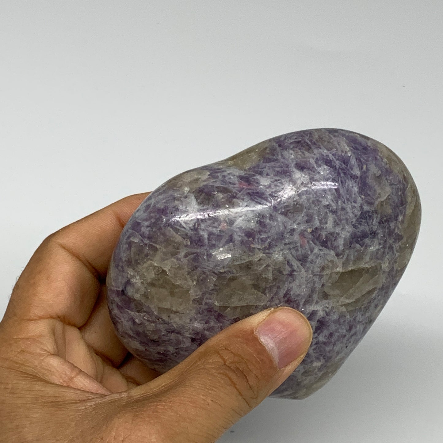 0.88 lbs, 3.3"x3.7"x1.4", Natural Lepidolite Heart Crystal Gemstone, B30982