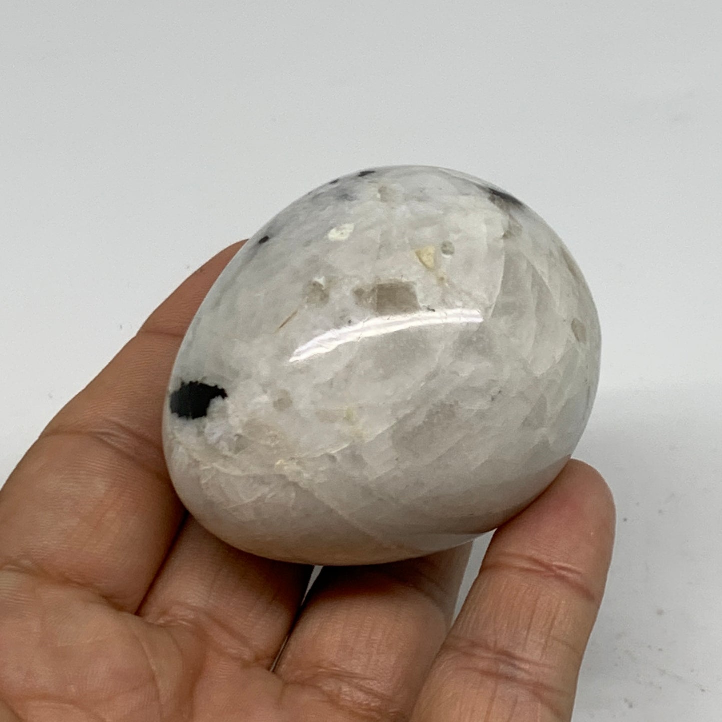 145.6g, 2.2"x1.8", Natural Gemstone White Rainbow Moonstone Egg, B34433