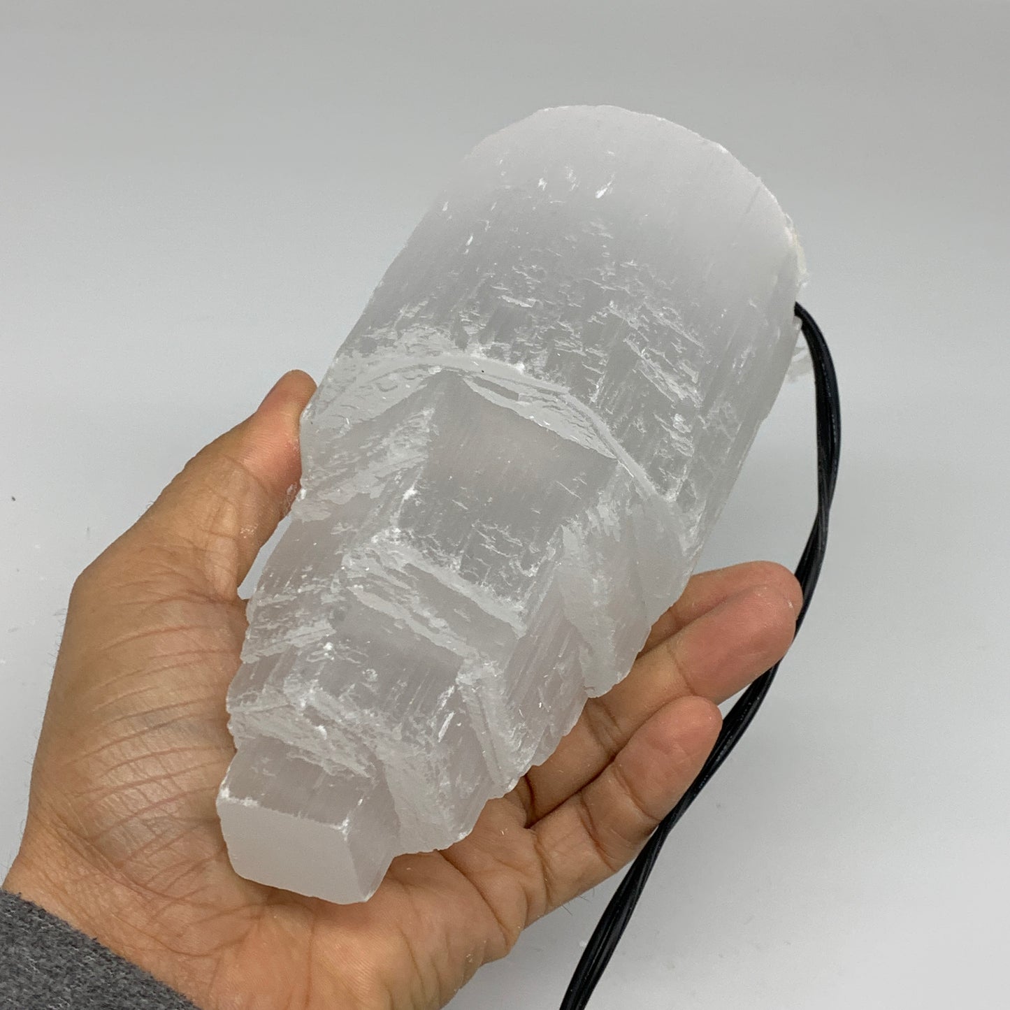 2 lbs, 6"x3.1", Raw Rough Selenite (Satin Spar) Lamp Tower, 6ft Chord, B35869