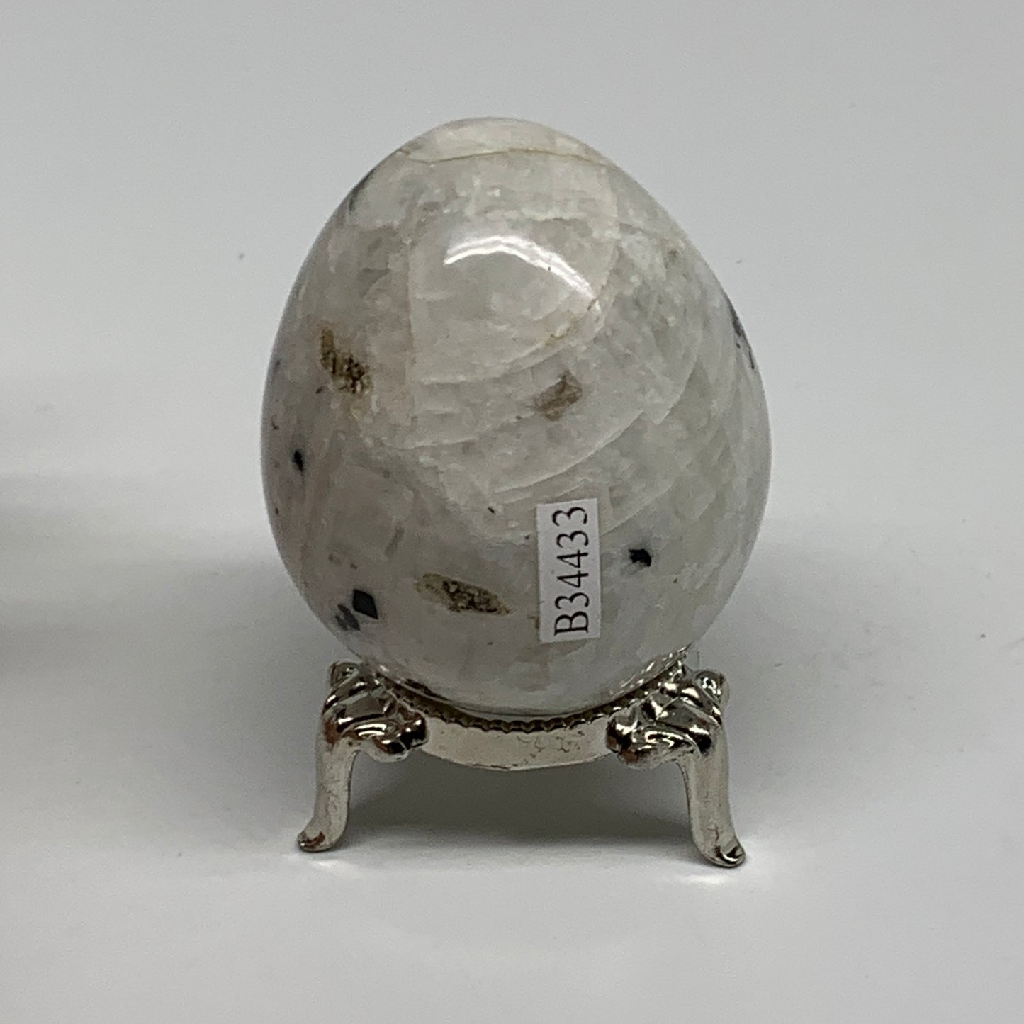 145.6g, 2.2"x1.8", Natural Gemstone White Rainbow Moonstone Egg, B34433