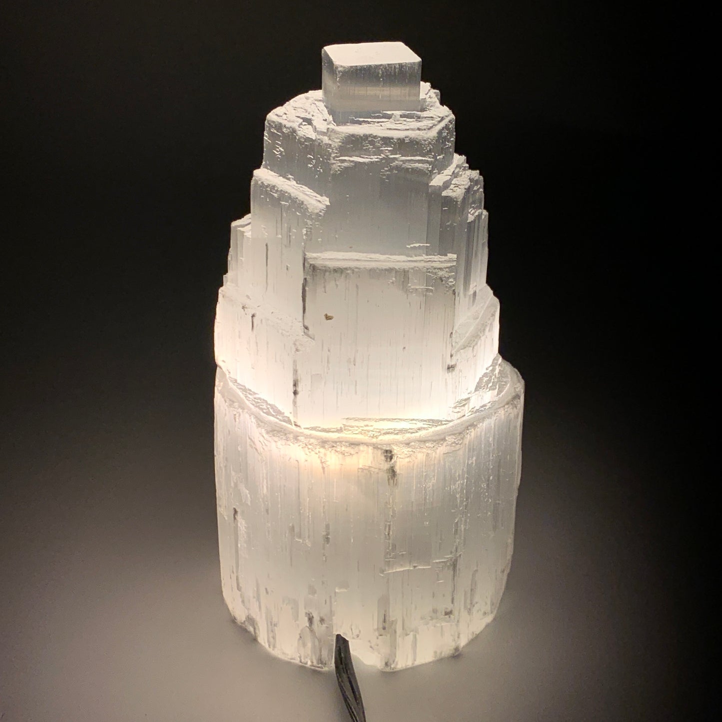2.1 lbs, 6"x3.1", Raw Rough Selenite (Satin Spar) Lamp Tower, 6ft Chord, B35870
