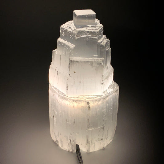 2.1 lbs, 6"x3.1", Raw Rough Selenite (Satin Spar) Lamp Tower, 6ft Chord, B35870