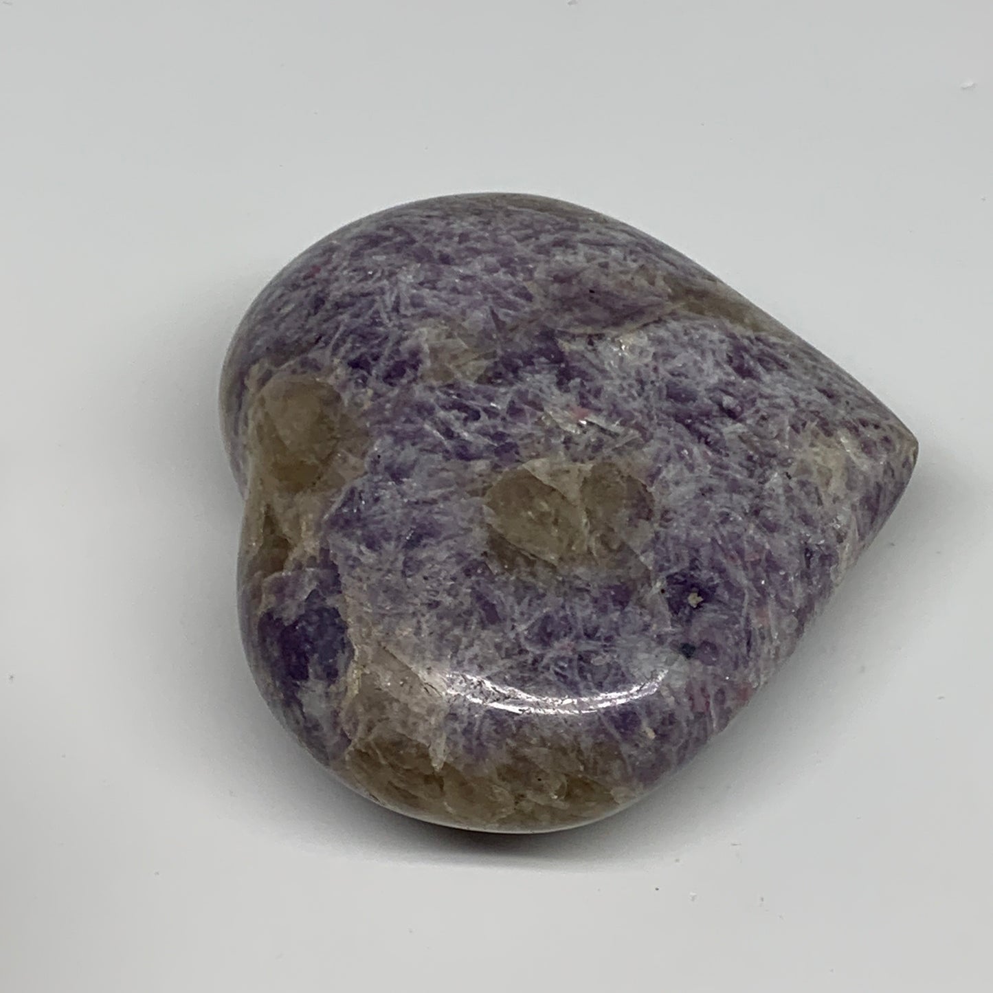 0.88 lbs, 3.3"x3.7"x1.4", Natural Lepidolite Heart Crystal Gemstone, B30982