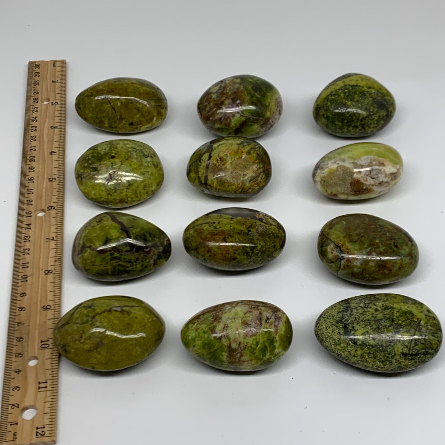 2.16 lbs, 2"-2.4", 12pcs, Green Opal Crystal PalmStone Wholesale, B38312