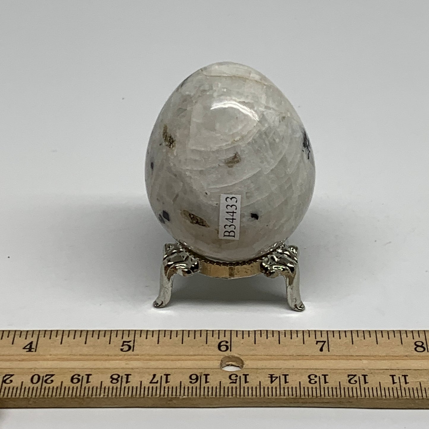 145.6g, 2.2"x1.8", Natural Gemstone White Rainbow Moonstone Egg, B34433